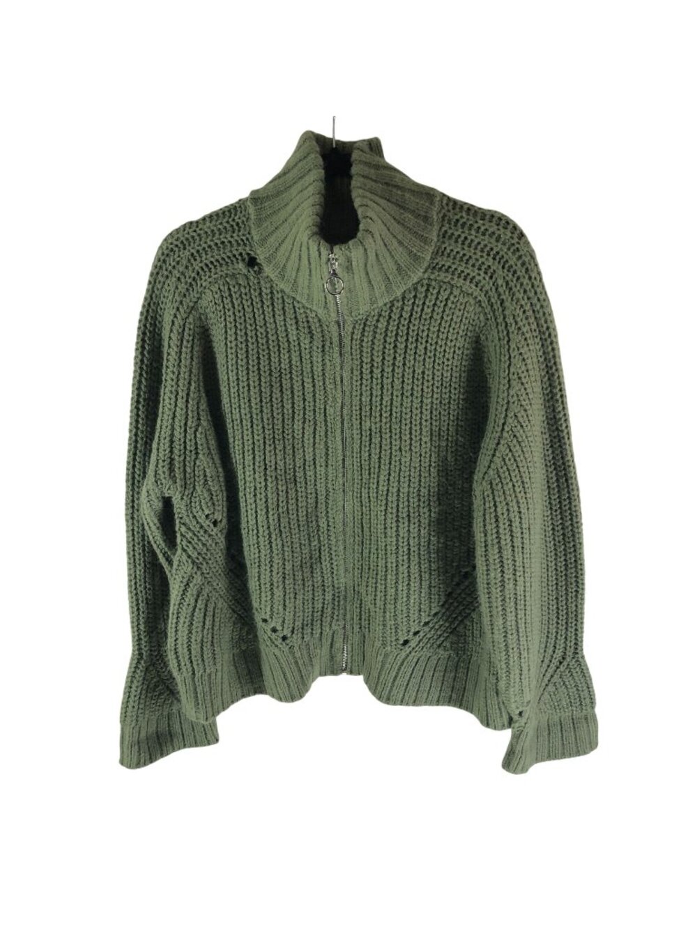 Topshop Womens Sweater Chunky Knit Full Zip Cardigan Green M 8-10